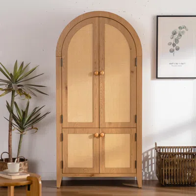 Streamdale Furniture Streamdale Arched Kitchen Pantry Cabinet, 63.39" Tall Rattan Storage Cabinet