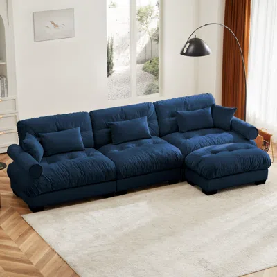Streamdale Furniture Streamdale Super Comfort Oversized Modular Velvet Sectional Sofa Couch With Ottoman, Blue