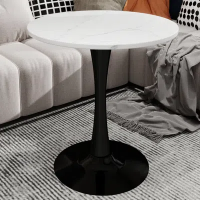 Streamdale Furniture Streamdale 27.6" Black Mid-century Modern Dining Table With White Marble Top