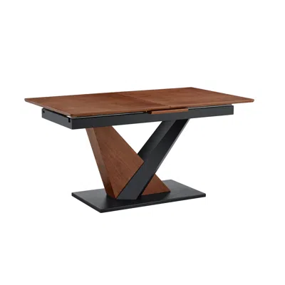 Streamdale Furniture Streamdale Modern Dark Walnut Marble Dining Table With V-shaped Metal Legs