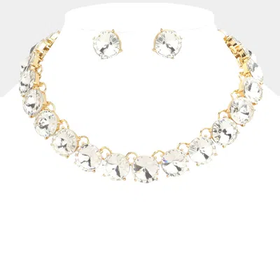 Fashnzfab Round Stone Link Evening Necklace In Silver