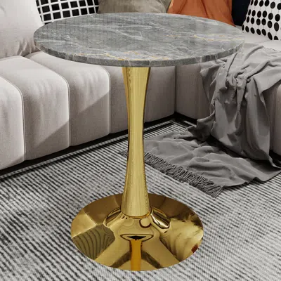 Streamdale Furniture Streamdale Gold 27.6" Mid-century Modern Dining Table With Round Marble Top