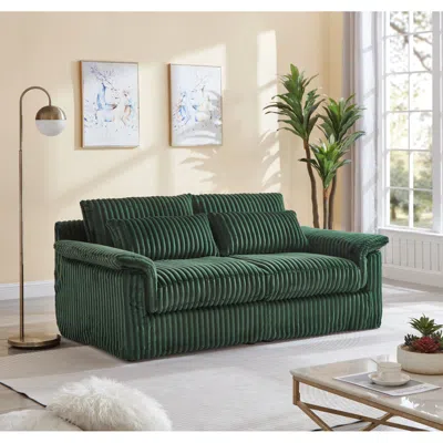 Streamdale Furniture Streamdale Corduroy Loveseat Sofa With Pillow Top Arms & 2 Accent Pillows