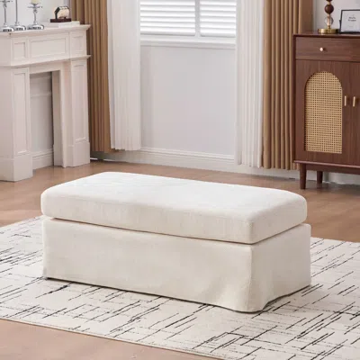Streamdale Furniture Streamdale Beige Chenille Ottoman With Black Metal Legs