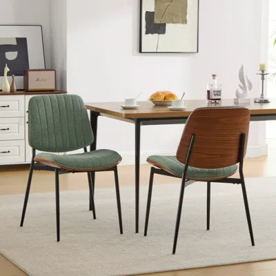 Streamdale Furniture Streamdale Dining Chairs Set Of 2 Mid Century Modern Retro Linen Chair (olive Green)
