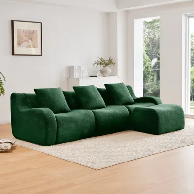 Streamdale Furniture Streamdale Boneless Sofa, 3 Seat Teddy Fabric, Anti-slip, Curved Armrests, Green