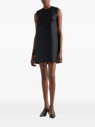 Prada Lace-collar Scuba Mini-dress In Black