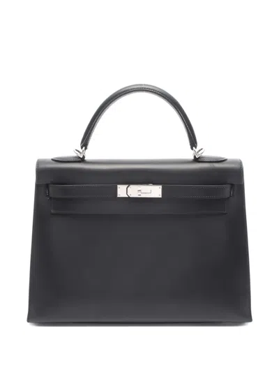 Pre-owned Hermes Kelly 32 Leather Tote Bag In Black