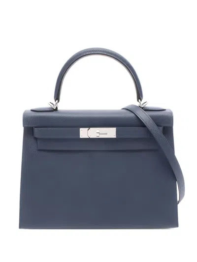Pre-owned Hermes Kelly28 Silver-tone Hardware Tote Bag In Blue