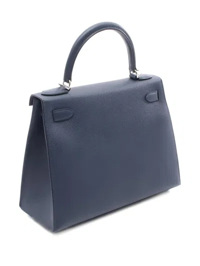 Pre-owned Hermes Kelly28 Silver-tone Hardware Tote Bag In Blue