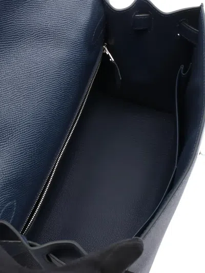 Pre-owned Hermes Kelly28 Silver-tone Hardware Tote Bag In Blue