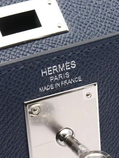 Pre-owned Hermes Kelly28 Silver-tone Hardware Tote Bag In Blue