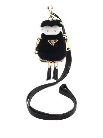 Pre-owned Prada 2020s Soft Robot Zip Velvet Bag Charm In Black