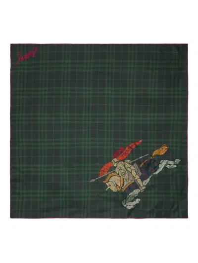Burberry Check Crystal-embellishment Silk Scarf In Green