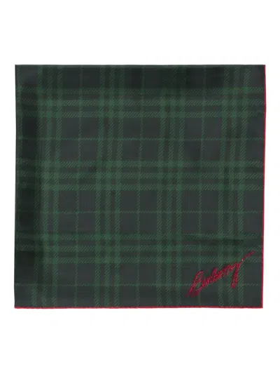 Burberry Check Crystal-embellishment Silk Scarf In Green