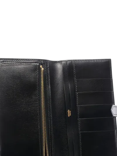 Pre-owned Hermes 2004 Bearn Bi-fold Long Wallet In Black