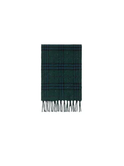 Burberry Check-pattern Fringed Scarf In Green