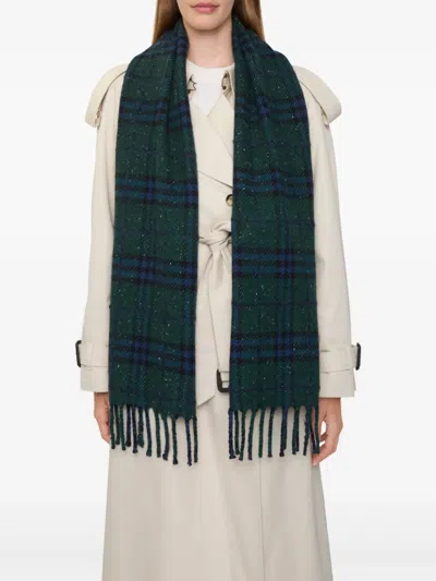 Burberry Check-pattern Fringed Scarf In Green