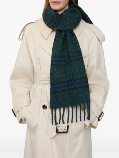 Burberry Check-pattern Fringed Scarf In Green