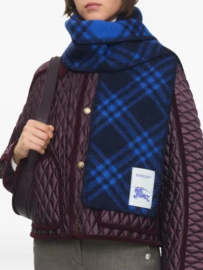 Burberry Check-pattern Wool Scarf In Blue