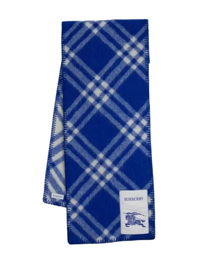 Burberry Check-pattern Wool Scarf In Blue