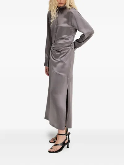 Isabelle Blanche Ruched Shirt Maxi Dress In Gray