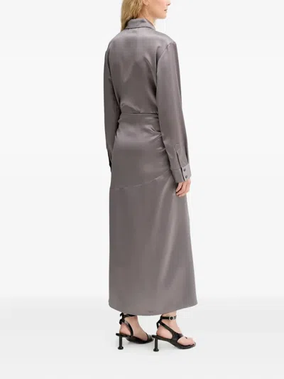 Isabelle Blanche Ruched Shirt Maxi Dress In Gray