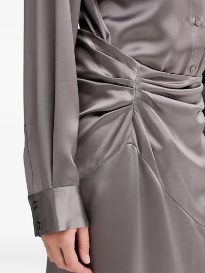 Isabelle Blanche Ruched Shirt Maxi Dress In Gray