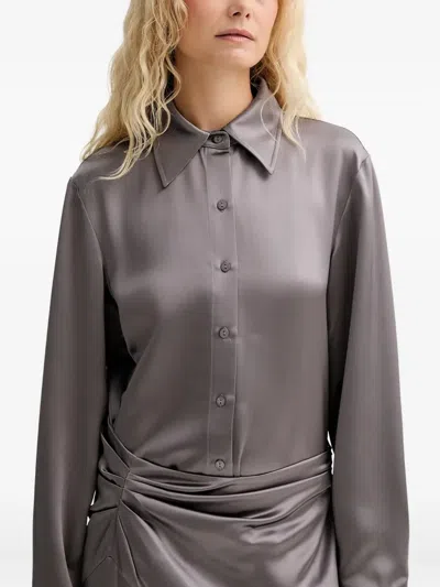 Isabelle Blanche Ruched Shirt Maxi Dress In Gray