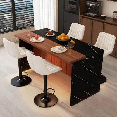 Streamdale Furniture Streamdale White Marble Look Kitchen Island With Led Lighting