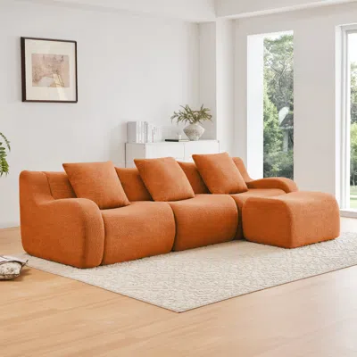 Streamdale Furniture Streamdale Boneless Sofa, 3 Seat Teddy Fabric, Anti-slip, No Assembly, Curved Armrests, Orange