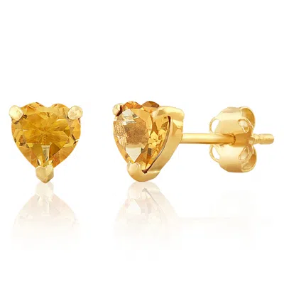 Maxcolor 14k White Or Yellow Gold 3 Prong Heart Shape Gemstone Stud Earrings In Gold