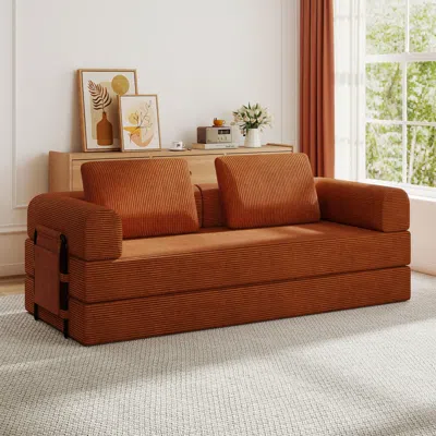 Streamdale Furniture Streamdale Convertible Corduroy Sleeper Sofa Bed With Pillow - Orange