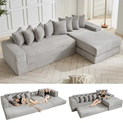 Streamdale Furniture Streamdale Oversize Cloud Couch L-shape Sofa Convertible Floor Sleeper, No Assembly, 8 Pillows, Gray