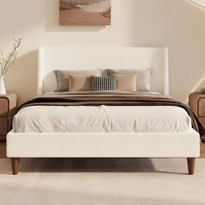 Streamdale Furniture Streamdale Modern Ivory Boucle Upholstered King Platform Bed With Wingback Headboard