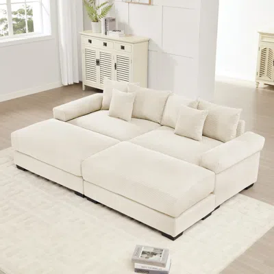 Streamdale Furniture Streamdale Oversized Cloud Modular Sectional Couch With Ottoman, Cream