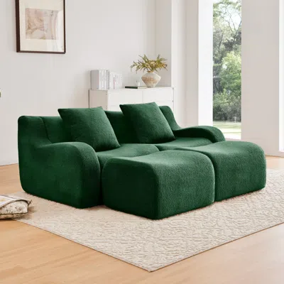Streamdale Furniture Streamdale Soft Teddy Fabric Boneless Sofa With Anti-slip Design, Green