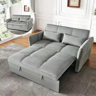Streamdale Furniture Streamdale 3-in-1 Velvet Pull Out Couch Bed With Reclining Backrest & Pillows (dark Grey)