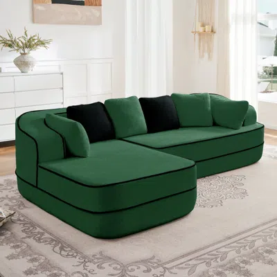 Streamdale Furniture Streamdale Green L-shaped Teddy Fabric Sofa With Chaise - No Assembly Required