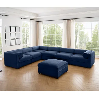 Streamdale Furniture Streamdale Large Modular Chenille Sectional Sofa With Storage - Blue, 6 Seats
