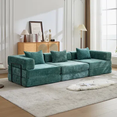 Streamdale Furniture Streamdale Compression Sofa, Convertible Floor Sofa Bed, Modular Sectional, No Assembly, Dark Green