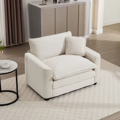 Streamdale Furniture Streamdale Light Beige Corduroy Accent Chair With Pillow For Living Room/bedroom
