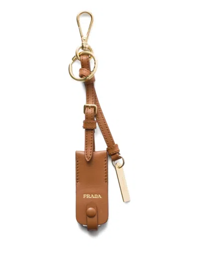 Prada Leather Keychain Charm With Mirror Case In Brown