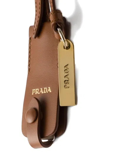 Prada Leather Keychain Charm With Mirror Case In Brown