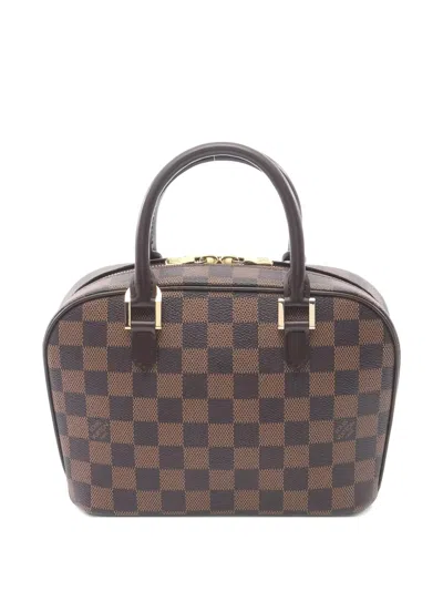 Pre-owned Louis Vuitton 2001 Damier Ebene Saria Mini Tote Bag In Brown