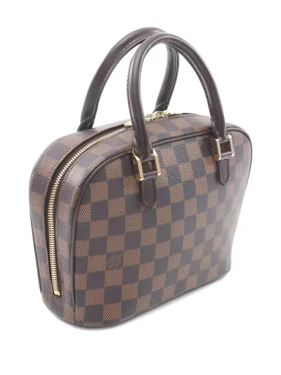 Pre-owned Louis Vuitton 2001 Damier Ebene Saria Mini Tote Bag In Brown