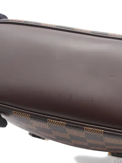 Pre-owned Louis Vuitton 2001 Damier Ebene Saria Mini Tote Bag In Brown