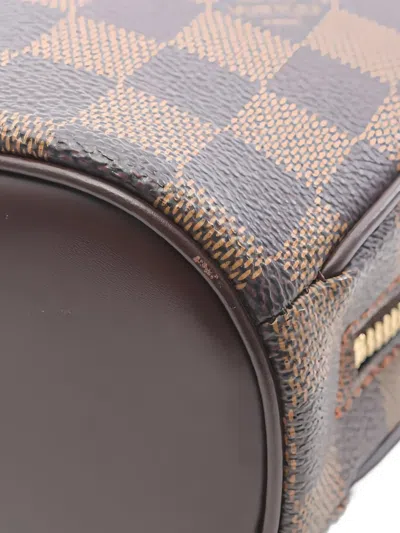 Pre-owned Louis Vuitton 2001 Damier Ebene Saria Mini Tote Bag In Brown