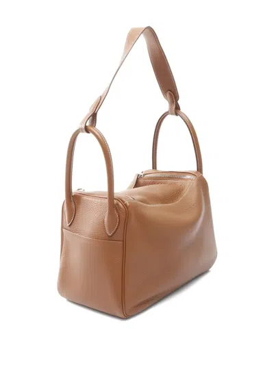 Pre-owned Hermes 2013 Lindy 30 Leather Silver Hardware Shoulder Bag In Brown