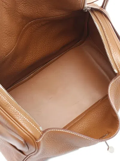 Pre-owned Hermes 2013 Lindy 30 Leather Silver Hardware Shoulder Bag In Brown